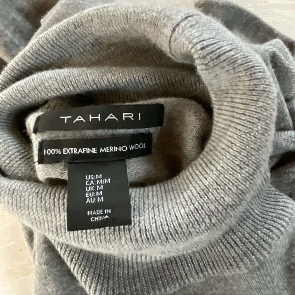 Tahari Sweater Merino Wool Womens  Turtleneck Grey Knit Size‎ M - Picture 6 of 9